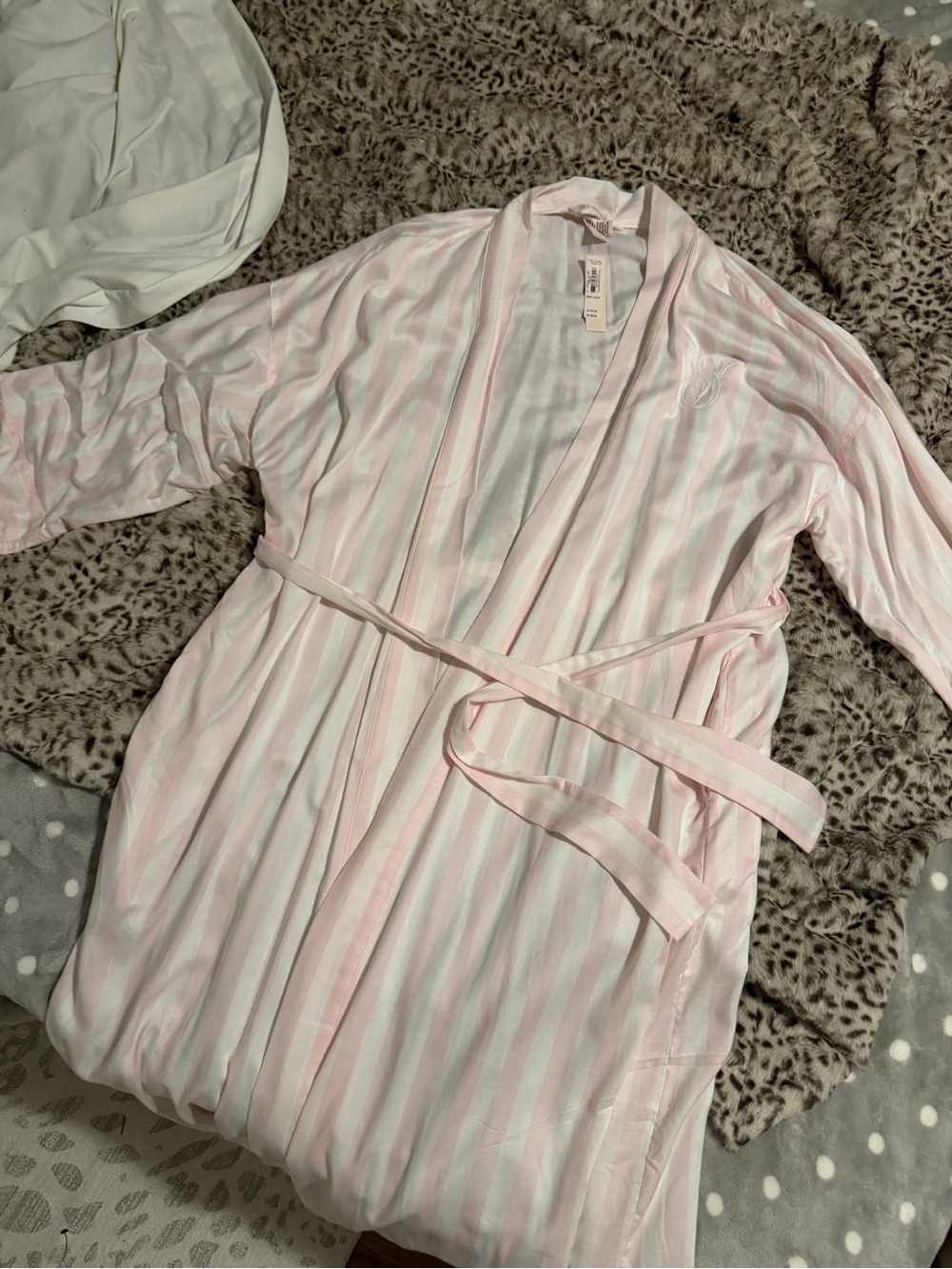 Victoria's Secret Signature Pink and White Heritage Striped Long Robe